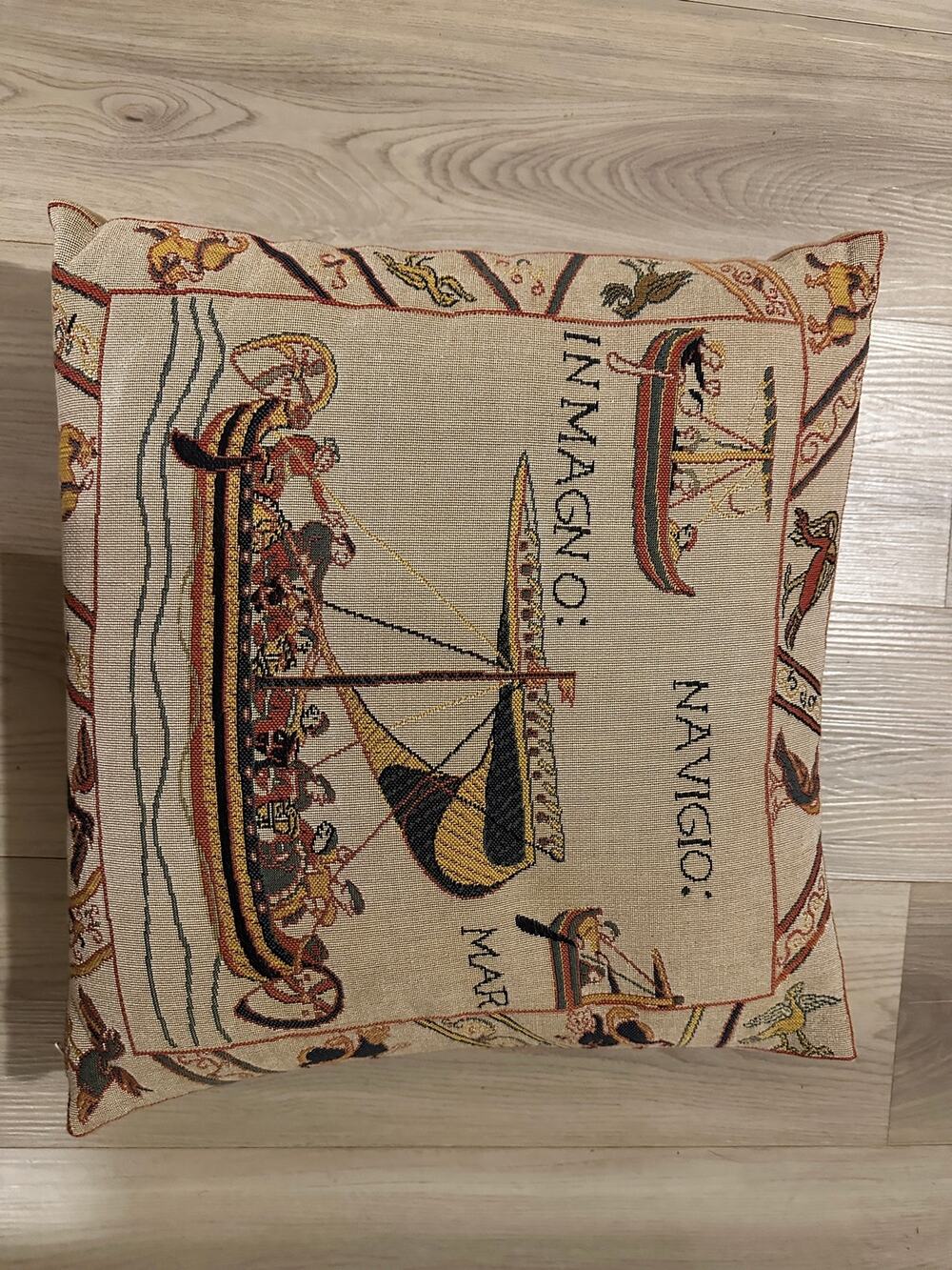 Bayeux Tapestry Navigio Mare Cushion Cover Medieval Battle Hastings 16x16